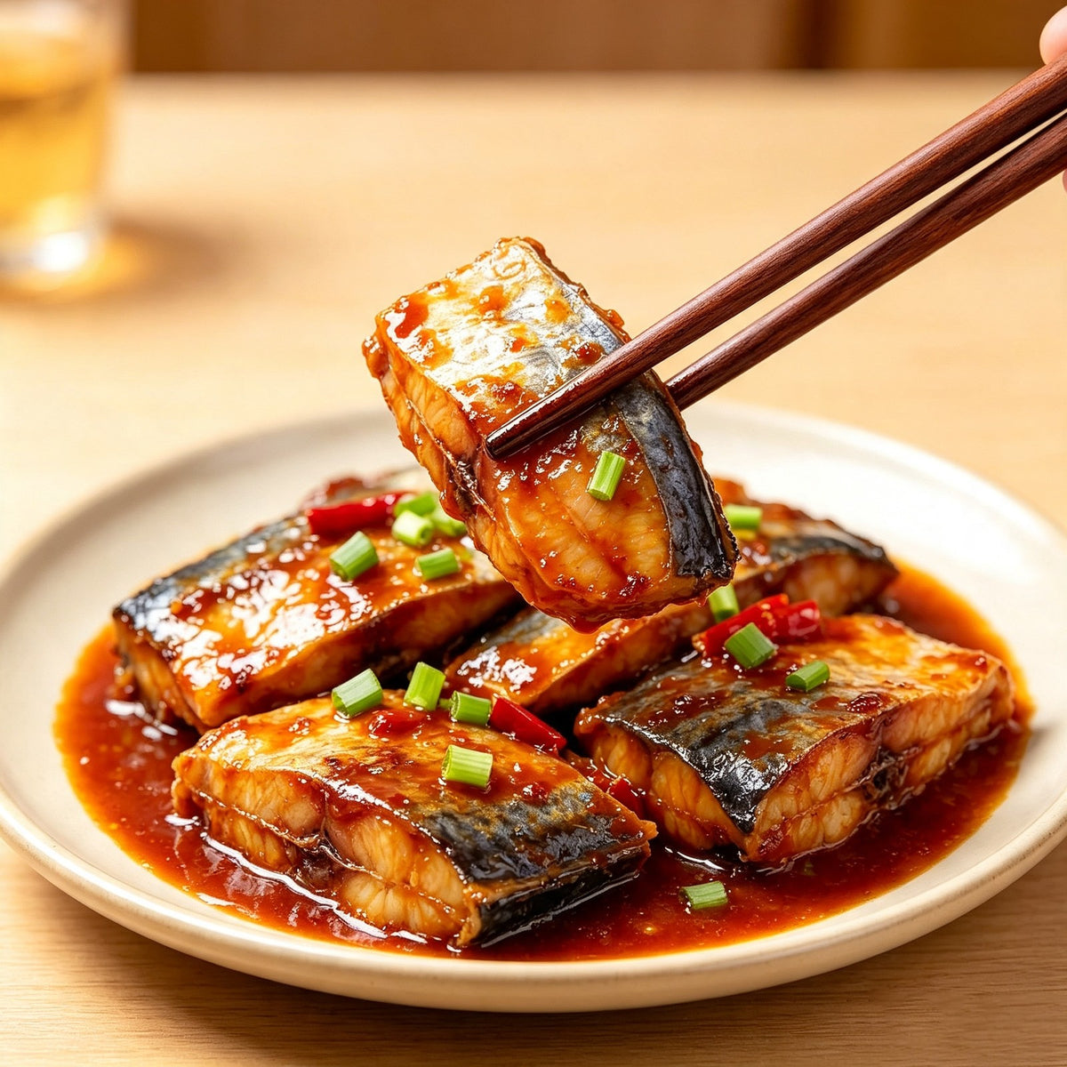 Braised Spanish mackerel with scallions